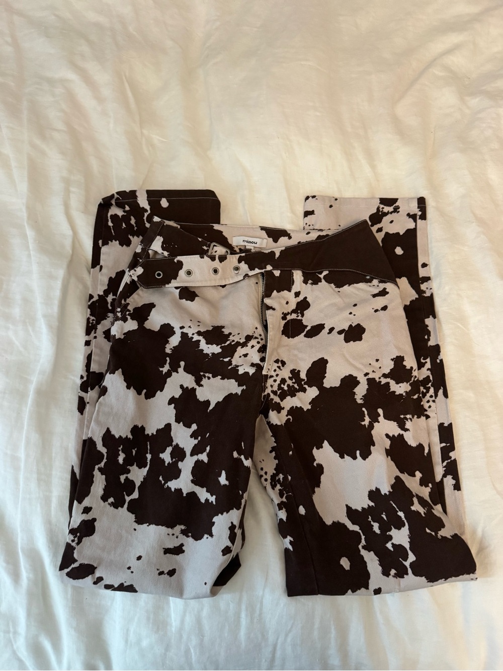 Miaou Brown and White Cow-Print Straight-Leg Jeans